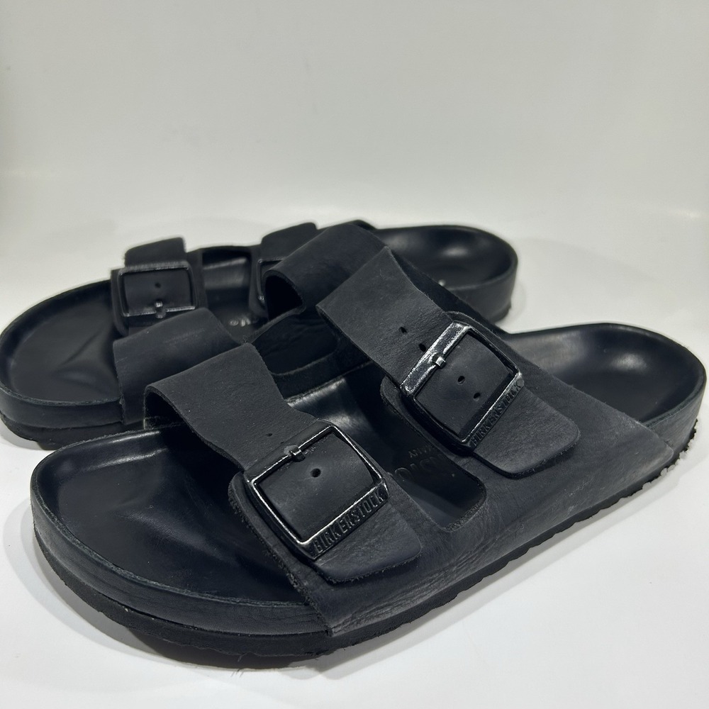 Birkenstock Arizona Sandals Womens 10.5 Black Oiled Leather Buckle EU41 UK7